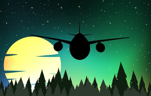 Free Vector silhouette scene with airplane flying