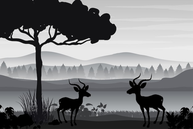 Free vector silhouette shadow of forest scene