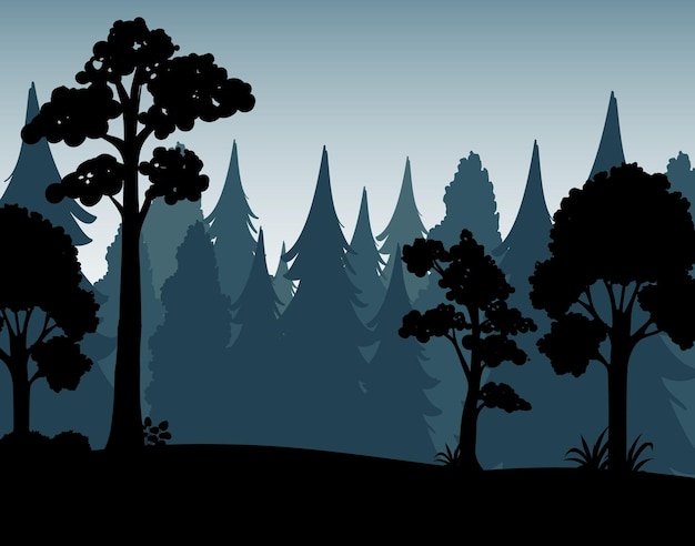 Silhouette shadow of forest scene