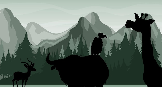 Free Vector silhouette shadow of forest scene