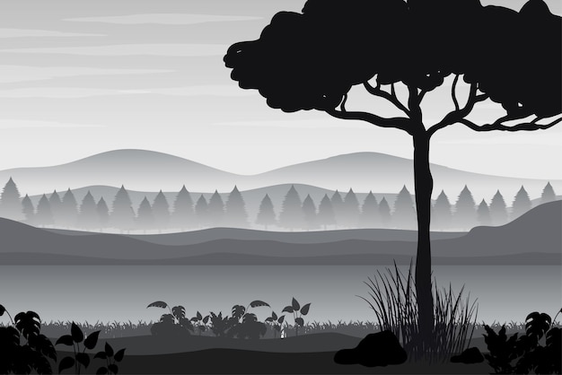 Free vector silhouette shadow of forest scene