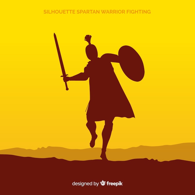 Silhouette of a spartan warrior training