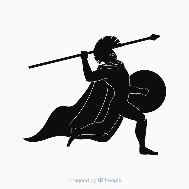 Free Vector silhouette of spartan warrior with javelin