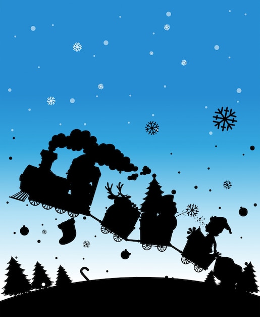 Free Vector silhouette train full of christmas things