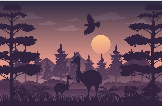 Silhouette twilight forest landscape background