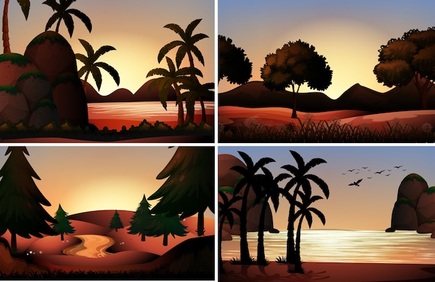 Free Vector silhouette view of ocean and rivers illustration