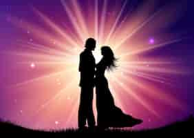 Free vector silhouette of wedding couple on starburst background