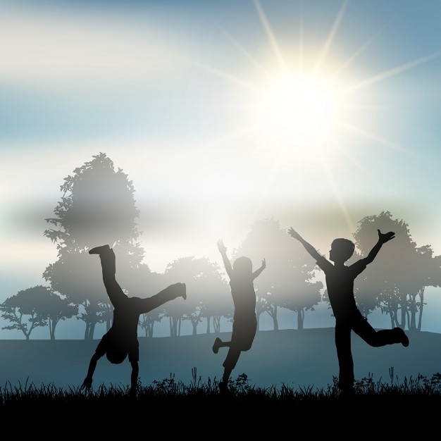 Free Vector silhouettes of children playing in the countryside