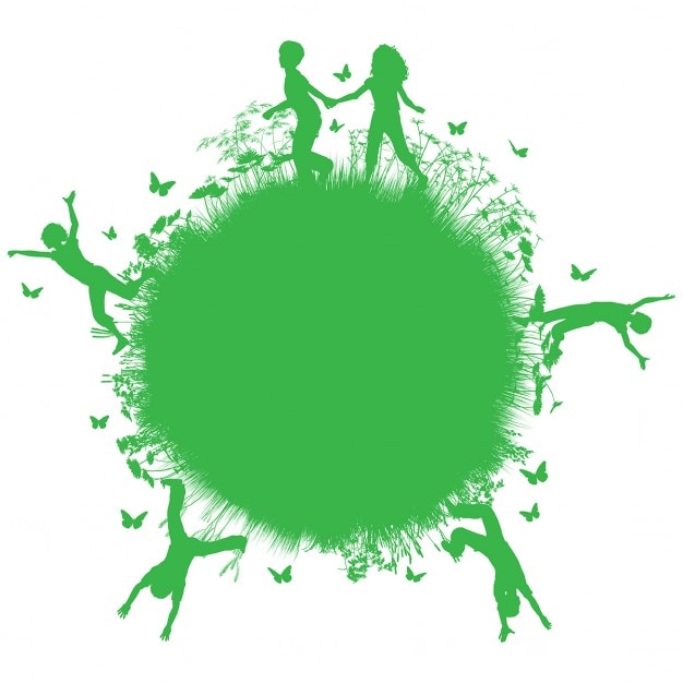 Free Vector silhouettes of children protecting the environment