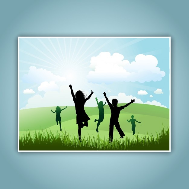 Free Vector silhouettes of children running and playing on a hill