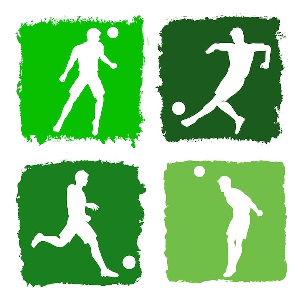 Silhouettes of football or soccer players on grunge backgrounds