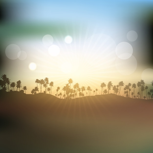 Free Vector silhouettes of palm trees against sunset sky