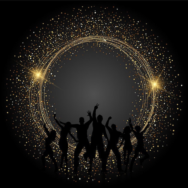 Free Vector silhouettes of people dancing on a glittery background