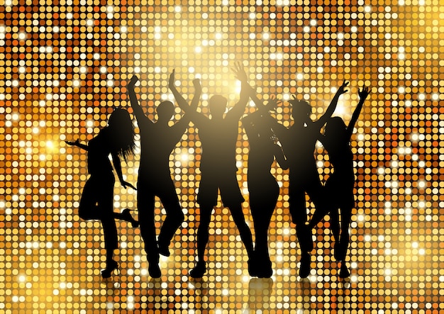 Free Vector silhouettes of people dancing on glittery gold background