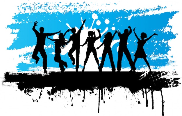 Silhouettes of people dancing on a grunge background