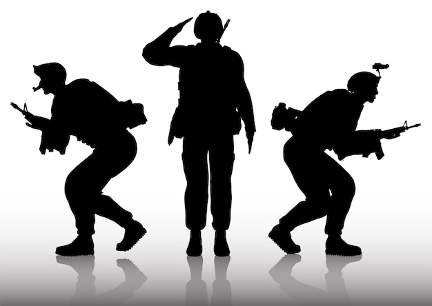 Free Vector silhouettes of soldiers on a white background