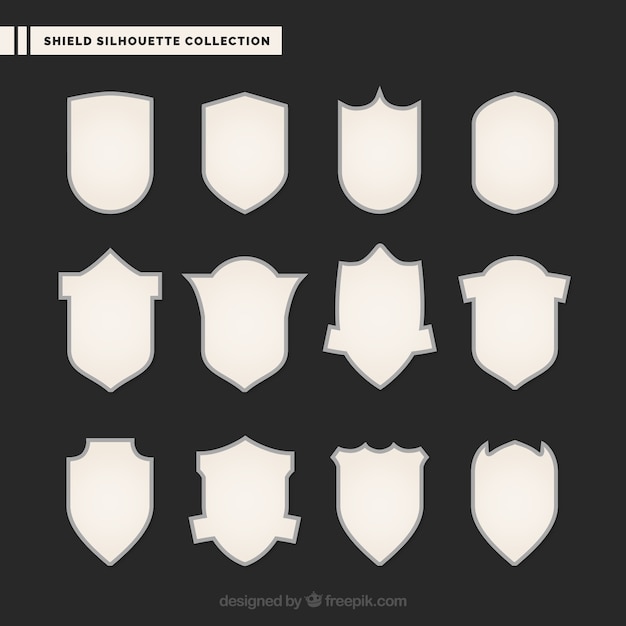 Silhouettes of white shields