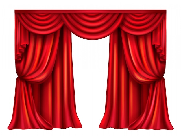 Free vector silk, velvet theatrical curtain with folds isolated on white background.