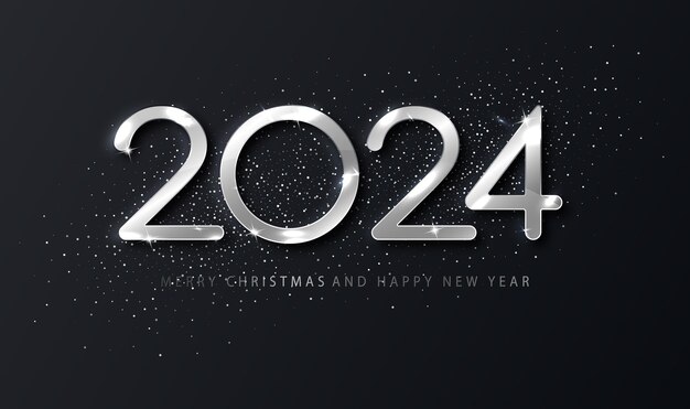 Silver 2024 Happy New Year Elegant background Holyday template for design card banner