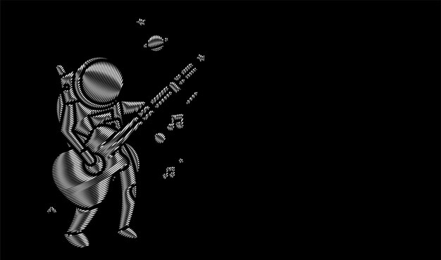 Silver Astronaut in Playing Guitar, Particle Vector illustration.