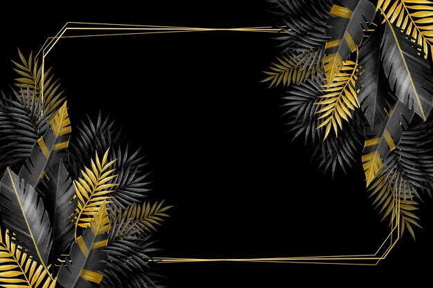 Silver and gold tropical leaves and frame