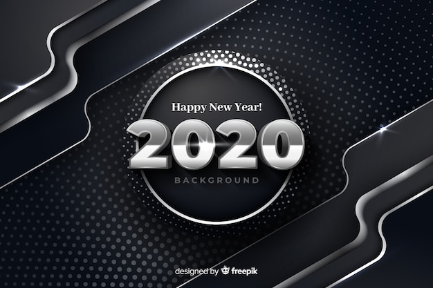 Free Vector silver new year 2020 on metallic background