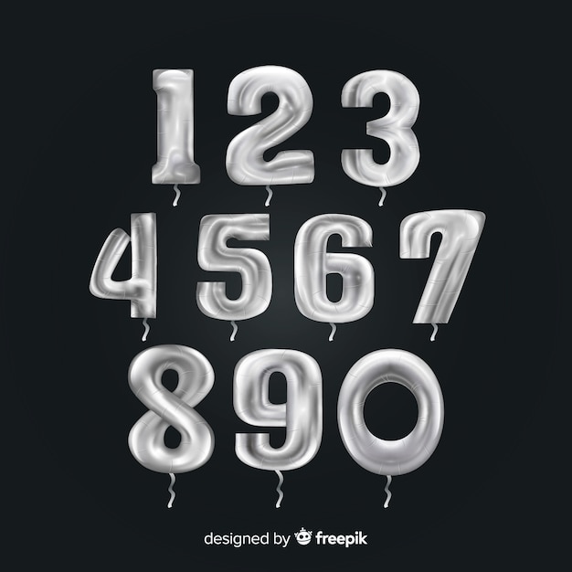 Free vector silver numbers balloon set