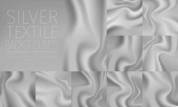 Silver textile drapery horizontal backgrounds set