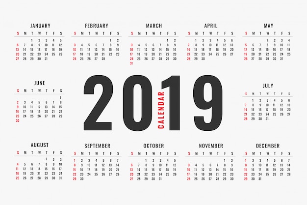 Simple 2019 calendar layout design