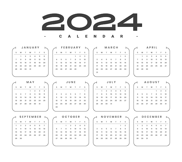 Free vector simple 2024 english calendar template for office or business use vector