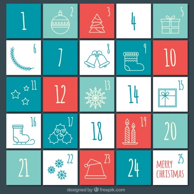 Free vector simple advent calendar with drawings