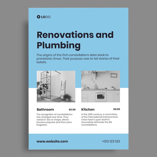 Simple bathroom and kitchen remodeling plumbing flyer