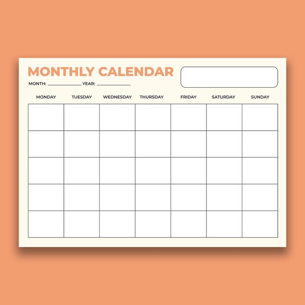 Simple blank monthly calendar template