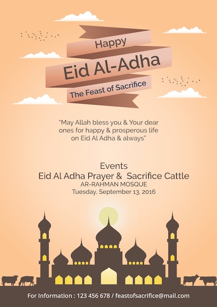 Free Vector simple brochure of eid al-adha with mosque