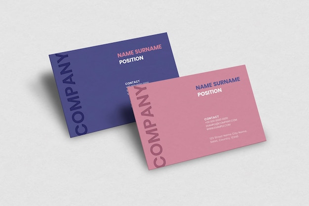 Simple business card design in pink and purple with front and rear view