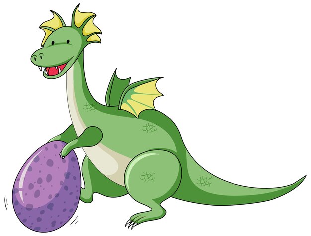 Simple cartoon character of dragon holding egg