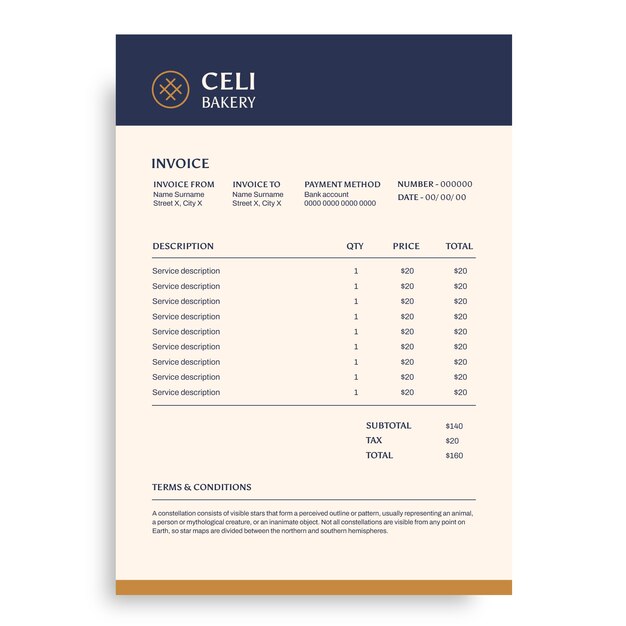 Simple celi bakery invoice template