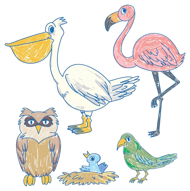 Simple children scribble of birds