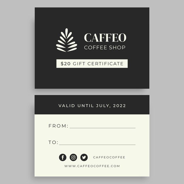 Simple coffee shop gift certificate template