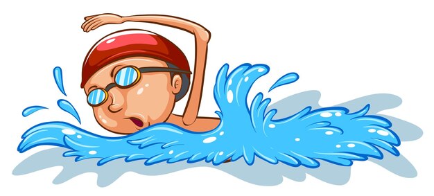 A simple coloured sketch of a boy swimming