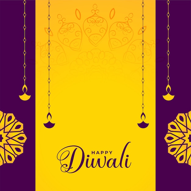 Free vector simple diwali poster with diya and text space in bright colors vector