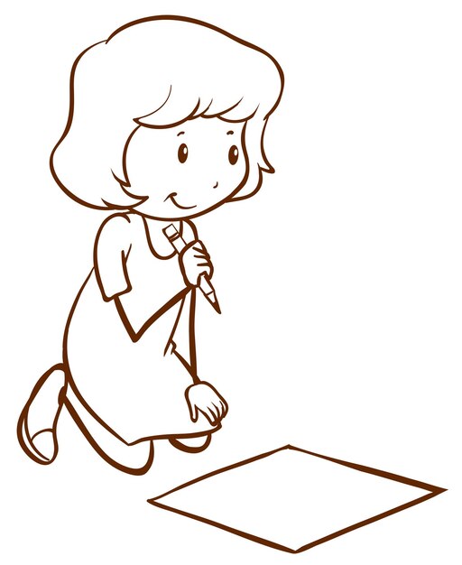 A simple drawing of a girl writing