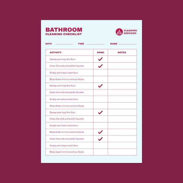 Simple duotone daily bathroom cleaning checklist