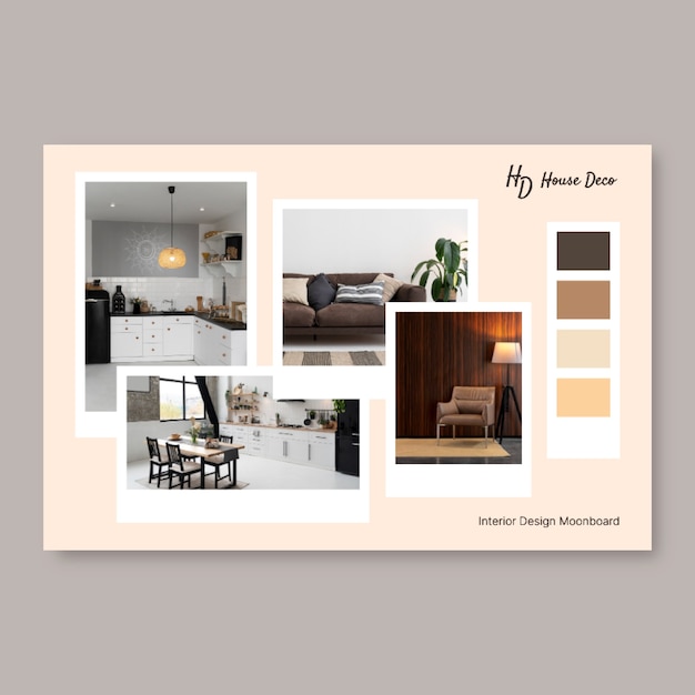 Free Vector simple elegant house deco mood board photo collage