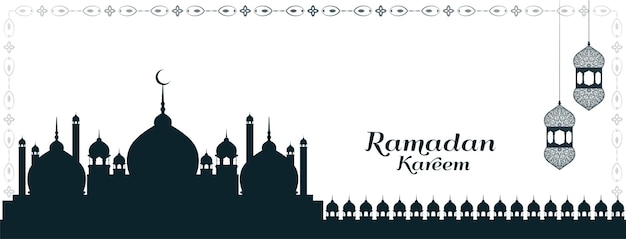 Simple elegant Ramadan Kareem banner with mosque