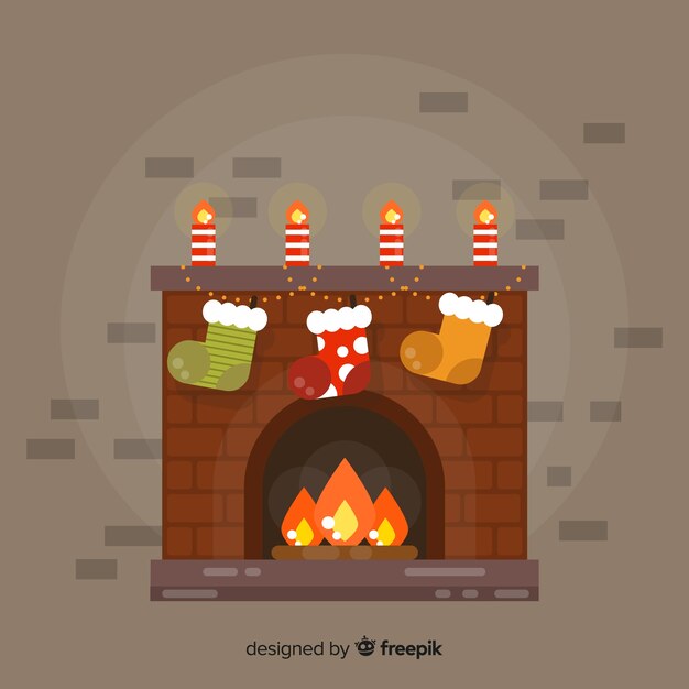 Simple fireplace christmas illustration