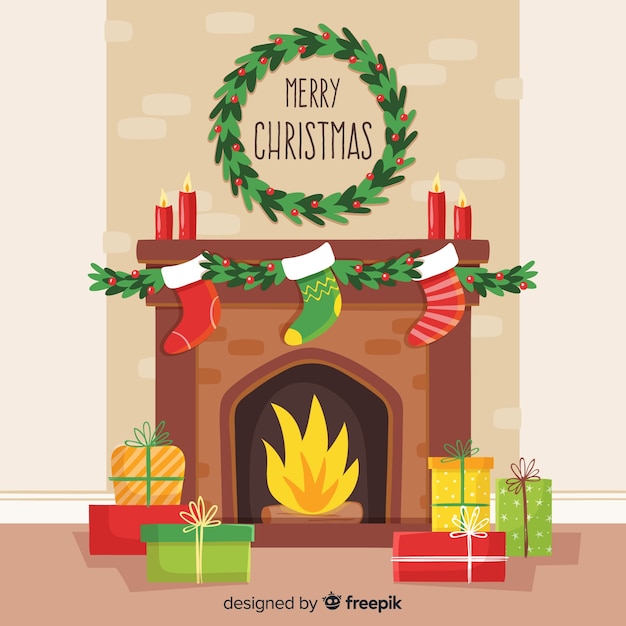 Simple fireplace christmas scene