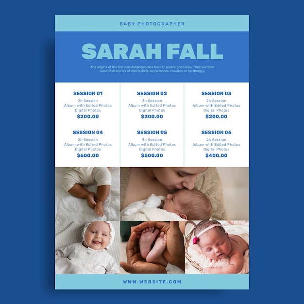 Simple grid newborn baby photographer price list template