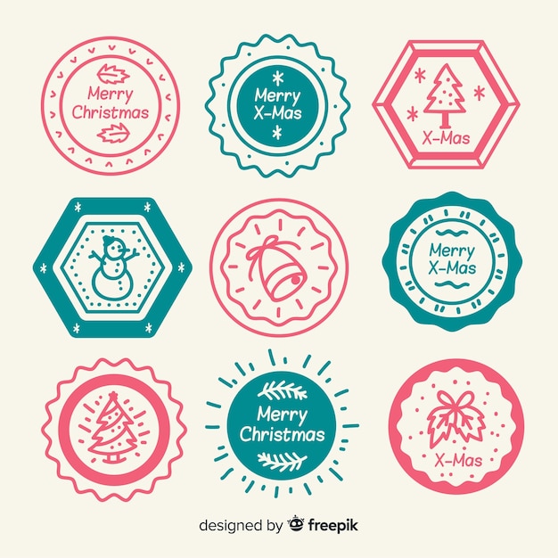 Simple hand drawn christmas stamps colllection