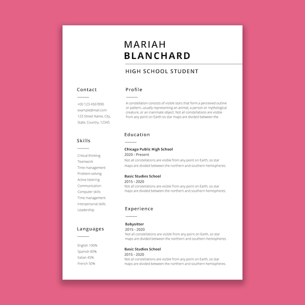 Simple high school student resume